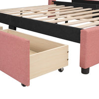 Upholstered Platform Bed with 4 Storage Drawers, Full Size Storage Platform Bed Frame with Brick Pattern Heardboard and Wood Slats Support for Bedroom Dorm Apartment, No Box Spring Needed, Pink