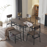 Dinning Table Set for 6, Rectangular Kitchen Table and Chairs Set, Bench, Industrial Steel Frame & Storage Rack, Dining Room, Dinette, Breakfast Nook Small Space (Deep Elm)