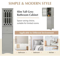 Tall Bathroom Storage Cabinet, Multifunctional Storage Cabinet with Adjustable Shelf, Drawer and 2 Doors, Freestanding Linen Tower, 16.5" L x 14.2''W x 63.8''H, Gray