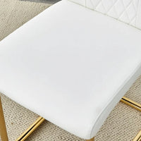 Faux Leather Dining Chairs Set of 6, PU Leather Accent Chairs with Backrest, Metal Legs, 6pcs Armless Parsons Chair for Bed Room,Kitchen, Living Room, White+Gold