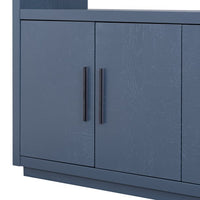 Storage Cabinet Sideboard with Adjustable Shelves, Wooden Cabinet with 4 Metal Handles,4 Doors and 1 Glass Top for Home Hallway, Entryway, Living Room, Bedroom, Navy Blue