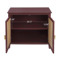 Rattan Cabinet,2-Tier Buffet Sideboard,Accent Storage Cabinet with 2 Rattan Doors,Farmhouse Sideboard with Adjustable Shelves,Natural Wood Side Cabinet Entryway Table for Living Room Bedroom,Red