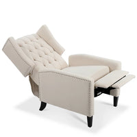 27" Wide Manual Push Recliner Chair, Linen Fabric Button Tufted Wingback Reclining Chair, Nailhead Trim Single Sofa Chair with Footrest, Lounge Chair for Bedroom Living Room Guest Room， Beige
