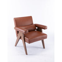 Accent Chair, Modern Upholstered Armchair with KD Rubber Wood Legs, Lounge Reading Chair with Lumbar Pillow, for Living Room Bedroom, Brown