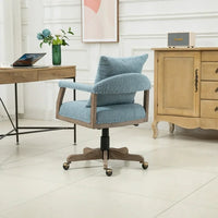 Computer Chair Home Office Chair,Adjustable Swivel Desk Chair with Wood Leg,Fabric Study Chair Task Chair for Living Room,Home Office,Light Blue