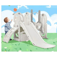 5 in 1 Toddler Swing and Slide Set with Climber, Kids Playground Climber Slide Playset with Safety Belt, Armrest, Basketball Hoop, High Adjustable Baby Swing Set for Indoor Outdoor Backyard, Gray
