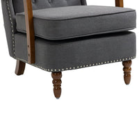 High Back Linen Accent Chair, Nailhead Trim Wingback Armchair with Padded Cushion, Upholstered Single Sofa Chair with Wood Legs, Leisure Barrel Chair for Living Room, Bedroom, Lounge, Office,
