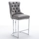Bar Stools Set of 2, Counter Height Barstools with Chrome Metal Base, Modern Velvet Barstools with Button Back & Rivet Trim, Upholstered Chairs for Kitchen Island, Dining Room, Gray