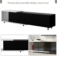 Modern Solid Wood TV Stand - 84.6 Inch Modern Entertainment Center for up to 80 Inch TV Screen - Black TV Cabinet - Glossy & Matt Paint Media Console Table for Media Player, Game Console, Black