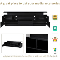 Floating LED TV Stand for 75+ inch TV, Entertainment Center with 16-color LED Light Strips, Stylish Storage Shelf , Black