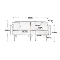 Velvet Futon Sofa Bed with 2 Pillows, Convertible Sleeper Couch Bed with Metal Tapered Legs and Tufted Button Back, Modern Loveseat for Living Room, Bedroom, Teal Blue