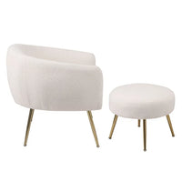 Accent Chair with Ottoman, Modern Teddy Velvet Tufted Armchair Leisure Lounge Chair with Footrest and Adjustable Metal Legs, Comfy Upholstered Single Sofa Chair Reading Chair for Living Room, White