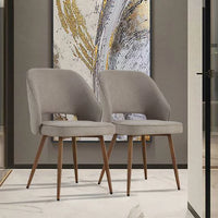 Modern Dining Chairs Set of 2, Linen Accent Chair, Living Room Leisure Chairs, Upholstered Side Chair with Metal Legs, Office Chair for Dining Room Kitchen Vanity Patio Club Guest, Gray