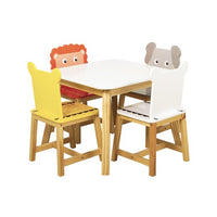 JINS&VICO 5 Piece Kiddy Table and Chair Set , Kids Wood Table with 4 Chairs Set Cartoon Animals for Children's Playground, Kindergarten Classroom and Kids Dining Room（2-7 years old）