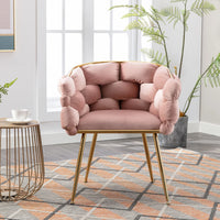 Luxury Velvet Accent Chair Set of 2, Modern Upholstered Chair with Metal Frame, Stylish Woven Back, Gold Frame, 2pcs Single Leisure Arm Chair for Living Room, Bedroom, Office, Balcony, Pink