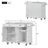 Kitchen Cart with Stainless Steel Top & Storage Cabinet, Mobile Kitchen Island Cart on Wheels with Two Drawers & Goblet Holder & Wine Rack & Spice Rack & Towel Holder, 51Lx18Wx37H Inches, White