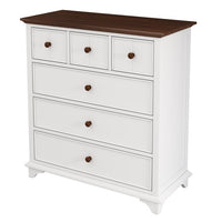 Wooden Captain 6 Drawer Dresser,Modern Wood Dresser Chest Organizers for Bedroom Living Room Kids' Room,White+Walnut