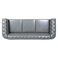 84"Rolled Arm Chesterfield Sofa Couch, Modern 3 Seater Sofa Couch, Luxious Leather Couch with Thicken Seat Cushions and Button Tufted Back, Chesterfield Couch with Nailhead Trim, Gray+PU