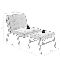 Fabric Accent Chair with Ottoman, Modern Upholstered Armless Chair with Footrest and Wood Legs, Linen Sofa Chair with Ottoman Footstool for Bedroom, Living Room, Office