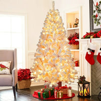 6ft Pre-lit Artificial Christmas Tree with 300 LED Warm White Lights, Cherry Blossom Color Snow Flocked Full Prelighted Xmas Tree with 600 Bendable Branches & Foldable Stand Christmas Holiday Deco