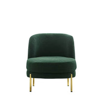Velvet Living Room Chair, Cute Barrel Chair with Golden Adjustable Metal Legs, Boucle Fabric Upholstered Leisure Single Sofa Club Chair, Green