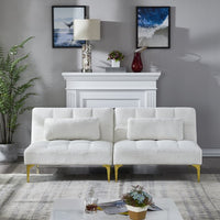 Small Sectional Sofa, Convertible Couch Bed Futon, 71inch Armless Couches with Gold Metal Legs Teddy Fabric, Accent Sofa Loveseat Sofa for Living Room Bedroom Apartment Office, White Teddy