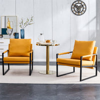 PU Leather Accent Arm Chair, Modern Single Reading Armchair with Metal Frame, Comfy Farmhouse Side Chair for Living Room Lounge Bedroom, Orange