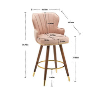 Swivel Bar Stools Set of 2, 360° Swivel Counter Height Barstools with Tufted Backrest, Golden Stripe and Footrest, 27.9 Inch Modern Upholstered Bar Chairs for Home Kitchen Island, Pink