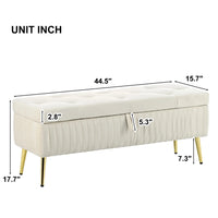 Storage Ottoman Bench, 44.5 inch Button-Tufted Ottoman with Safety Close Hinge, Upholstered Large Storage Bench for Living Room, Entryway, Hallway, Foot Rest, Solid Wood Frame, Support 220lbs, Beige
