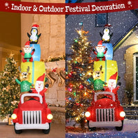 12FT Christmas Inflatable Outdoor Decoration, Christmas Inflatables Santa Claus Driving with Gift Decoration and 12 Lights, Blow Up Yard Decorations for Holiday Decoration