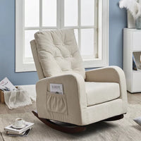High Back Rocking Chair Nursery Chair with Side Pocket,Fabric Single sofa with Thick Padded Seat&Backrest,lazy sofa balcony reclining sofa adjustable chair