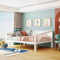 Full Size Daybed, Wood Daybed Frame with 8 Slats Support Dual-use Sofa Bed Platform Bed Frame with Under Bed Storage for Bedroom Living Room No Box Spring Needed, Easy Assembly, White
