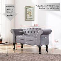 Velvet Button Tufted Loveseat Sofa, Two Seater Sofa Couch with Soft Seat Cushion and Black Metal Legs, for Living Room, Small Space, Office, Studio, Apartment, Bedroom, Mini Room, Gray