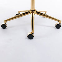 Home Office Desk Armchair with Wheels, Comfy Artificial Rabbit Hair Upholstered Accent Vanity Chair with Golden Metal Base, Adjustable Hight Swivel Task Computer Chair for Living Room, Bedroom, White