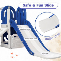4 in 1 Climbing Toys for Toddlers, Freestanding Playground Climber Slide Playset with Basketball Hoop & Slide & Climbing Ramp & Hidden Space, Play Combination Amusement Park for Indoor & Outdoor, Blue