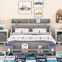 Full Size Car-Shaped Bed with Wheels, Wooden Platform Bed Frame with Storage Shelf for Kids Boys Girls Bedroom Playroom Easy Assembly, No Box Spring Required, Gray