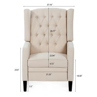 27" Wide Manual Push Recliner Chair, Linen Fabric Button Tufted Wingback Reclining Chair, Nailhead Trim Single Sofa Chair with Footrest, Lounge Chair for Bedroom Living Room Guest Room， Beige