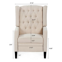 27" Wide Manual Push Recliner Chair, Linen Fabric Button Tufted Wingback Reclining Chair, Nailhead Trim Single Sofa Chair with Footrest, Lounge Chair for Bedroom Living Room Guest Room， Beige