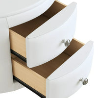 PU Leather Upholstered Nightstand with 2 Drawers and Crystal Handle, Button Tufted Dresser Side Table Chest, Multifunctional Round Storage Beside Table for Living Room, Bedroom, Fully Assembled, White
