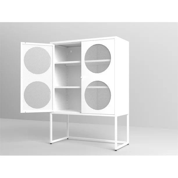 Sideboard Buffet Cabinet,47.2"H Storage Cabinet Kitchen Buffet,Stylish Metal Pantry Cabinet with 2 Mesh Doors,Accent Storage Cabinet with Adjustable Shelves for Office Dining Room Living Room,White