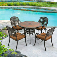 5-Piece Outdoor Aluminum Patio Dining Set, All-Weather Conversation Set 4 Chairs and 1 Round Table, 4 Chairs with Cushion and Backrest for Balcony, Lawn, Garden, Backyard