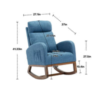 Upholstered Nursery Rocking Chair Indoor, Accent Glider Rocker with Headrest, Side Pockets and Wood Base, Comfy Lounge Single Sofa Chair for Living Room, Bedroom, Weight Capacity 300 Pounds, Blue
