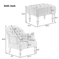 Accent Chair with Ottoman Set,Button-Tufted Upholstered Chair Set,Mid-Century Sofa Chair Reading Chair with Solid Wood Legs,Linen Fabric Arm Chair Single Sofa Chair for Living Room Bedroom,Blue