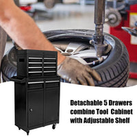 5-Drawer Rolling Tool Chest & Removable Tool Box with Locking System, Tool Box Organizer with 4 Wheels&Hooks, Large Capacity Garage Storage Cabinet for Warehouse and Repair Shop, Black