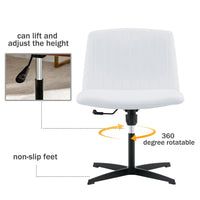 360 °Swivel Office Chair, Pu Material Home Computer Chair, Adjustable Cushion Chair with Black Foot Swivel Chair, Metal frame Makeup Chair Study Desk Chair, No Wheels, White