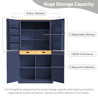 TRIPLE TREE 71.3" High Freestanding Kitchen Pantry, Large Cupboard Storage Cabinet with 2 Drawers, Adjustable Shelves and Door Shelves, Pantry Storage Cabinet for Kitchen, Dining Room, Blue