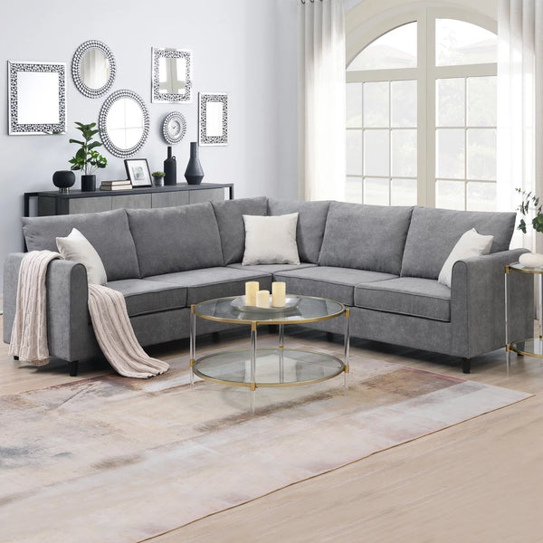 Large L Shape Sofa, Sectional Sofa Couch with 3 Pillows, Modern Living Room,Upholstered L-Shape Couch for Office and Home, Weight Capacity 300 LBS/Seat, 91"Lx91"Wx33.5"H, Easy to Assemble, Grey