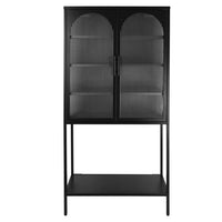 Sideboard Buffet, Fluted Glass Cabinet with Adjustable Shelves and Open Bottom Shelf, Kitchen Cupboard Storage Cabinet with 2 Glass Doors, Tall Freestanding Display Cabinet for Living Room, Black