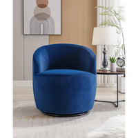 Swivel Accent Chair, Modern Upholstered Barrel Armchair Club Chair with Ergonomic Backrest and Comfy Cushion, Leisure Single Sofa Chair for Living Room Bedroom Nursery, Blue, Velvet Fabric