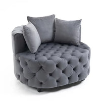 Modern Barrel Chair, Round Oversized Barrel Chairs, Sofa Lounge Accent Chair, Velvet Leisure Sofa Chair , Modern Leisure Chair with 3 Pillow for Living Room Bedroom Hotel Office,Gray
